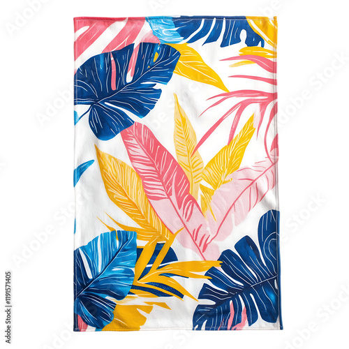 Vibrant Tropical Leaf Pattern Summer Beach Textile Design art blue pink gold print white plant decor