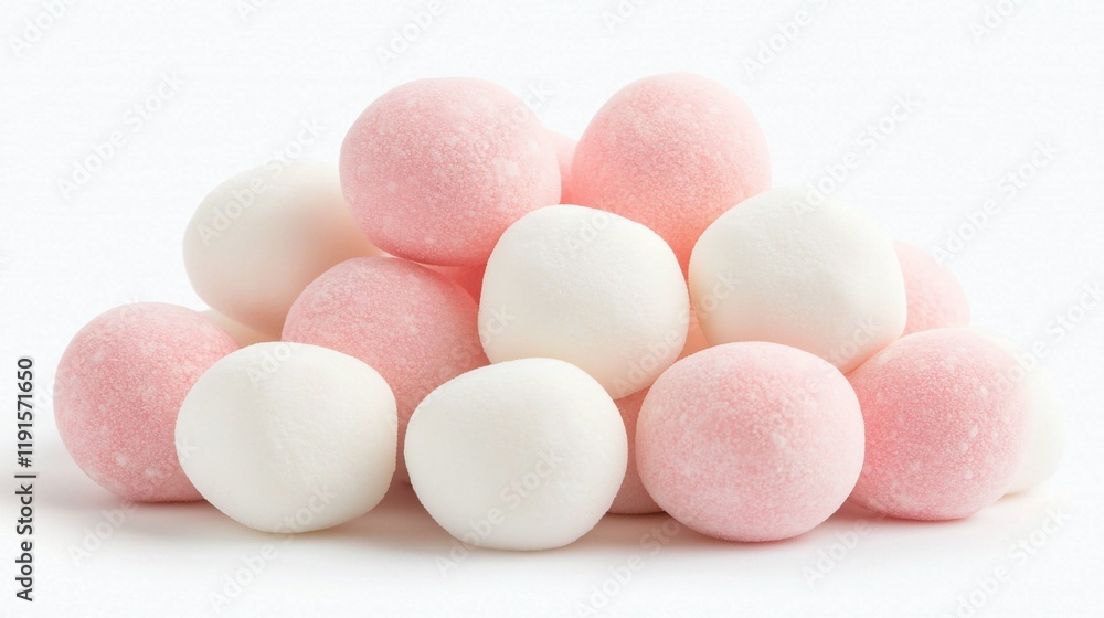 Pile of pink and white round candies. Pile of pink and white round candies.