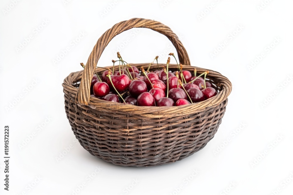 Ripe Cherries in a Rustic Wicker Basket Ripe Cherries in a Rustic Wicker Basket