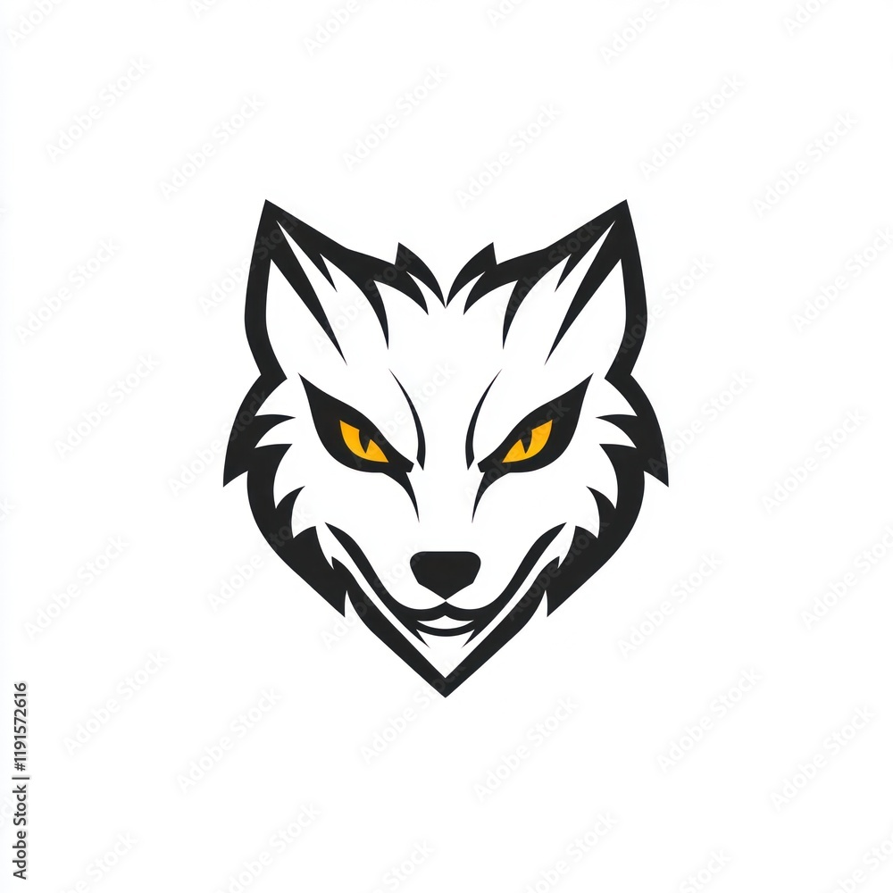 Wolf Head, Frontal View on White Background, Design Element Wolf Head, Frontal View on White Background, Design Element