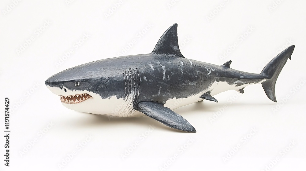 Fototapeta premium Realistic model of a shark displayed on a neutral background