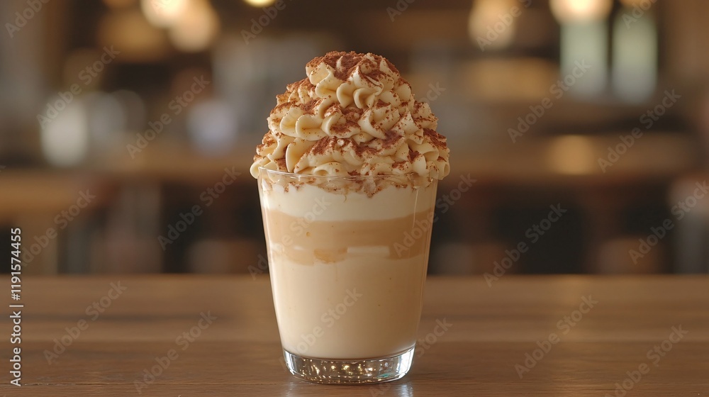 Smooth and creamy dessert with whipped topping served in a glass Smooth and creamy dessert with whipped topping served in a glass