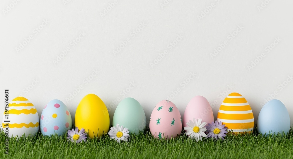 A set of decorated Easter eggs for a Happy Easter design, featuring green grass and a transparent background A set of decorated Easter eggs for a Happy Easter design, featuring green grass and a transparent background
