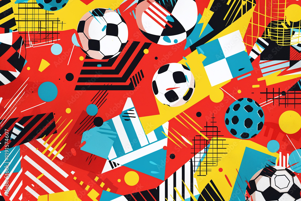 Abstract Red Background with Soccer Balls and Hexagonal Shapes for a Modern Sports Design Abstract Red Background with Soccer Balls and Hexagonal Shapes for a Modern Sports Design