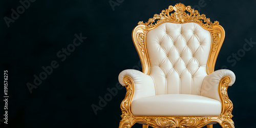 Elegant gold and ivory throne chair against a dark background.  Perfect for royalty, luxury, or power concepts. photo