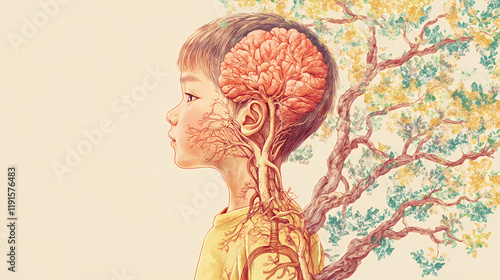 Pediatric endocrinology crosssectional hormonal imaging showing how hormone imbalances children are diagnosed and treated under endocrinology. Treetide. Illustration photo