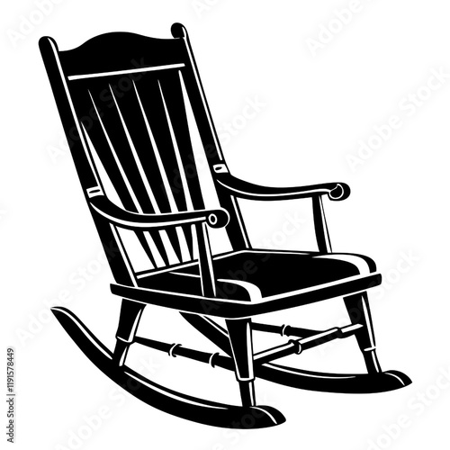 Classic Rocking Chair Silhouette: A timeless silhouette of a rocking chair, a symbol of comfort, relaxation, and nostalgia. Its classic design evokes feelings of warmth and cozy evenings on the porch.