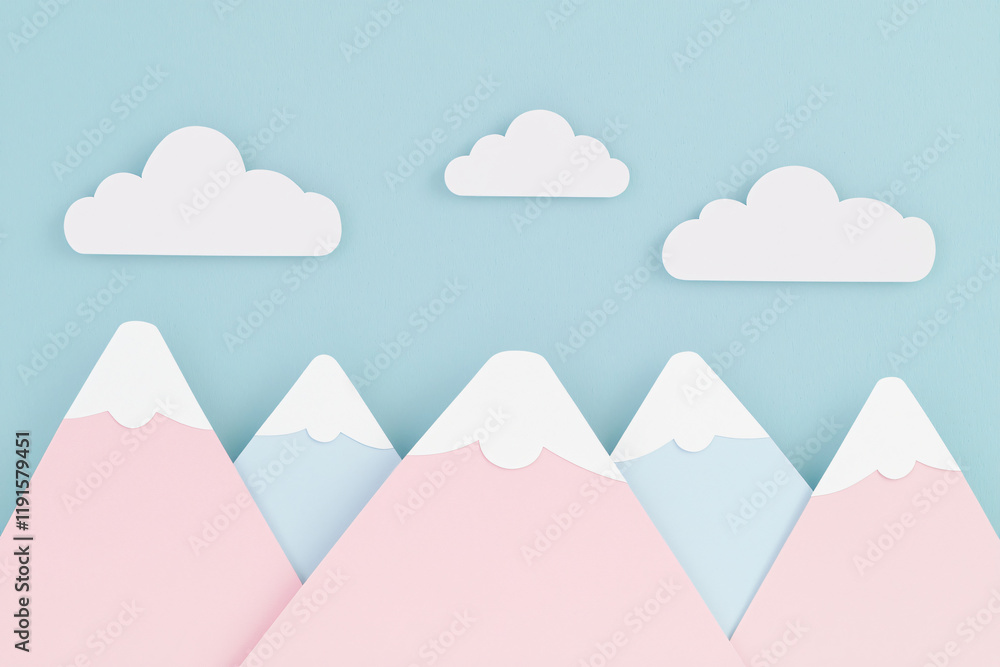 minimalist paper cut sky, subtle pink hues