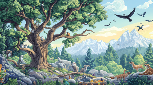 Wildlife rehabilitation center releasing animals back into the wild after being treated and cared for, symbolizing efforts to preserve endangered species. Treetide. Illustration photo