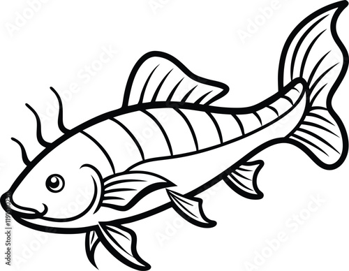 armored catfish line arts with white background