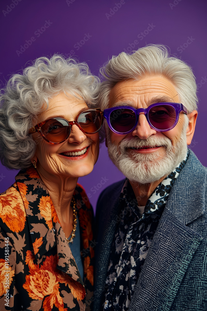 Obraz premium A man and a woman wearing sunglasses pose for a picture