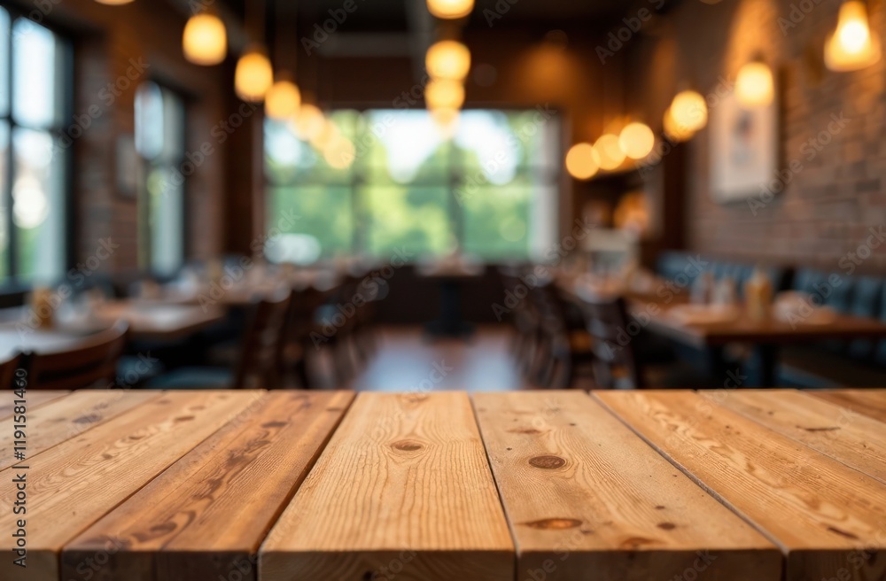Empty wooden table in restaurant abstract bokeh background Empty wooden table in restaurant abstract bokeh background