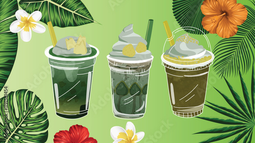 Bubble tea Coffee and milkshakes with boba balls Summer cold drink vector icons set