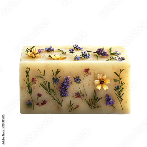 Artisan Soap Bar with Dried Flowers and Herbs Isolated on transparent background photo