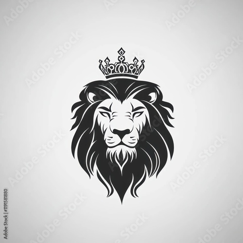 Crowned lion head, majestic profile, simple background, logo design photo