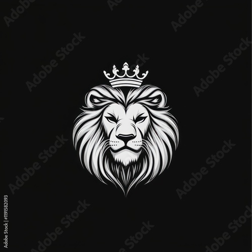 Crowned lion head logo design, dark background, vector illustration, branding photo