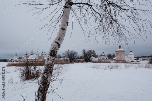 Wallpaper Mural View of the Kirillo-Belozersky Monastery from the lake side through the trees. Vologda Region Torontodigital.ca