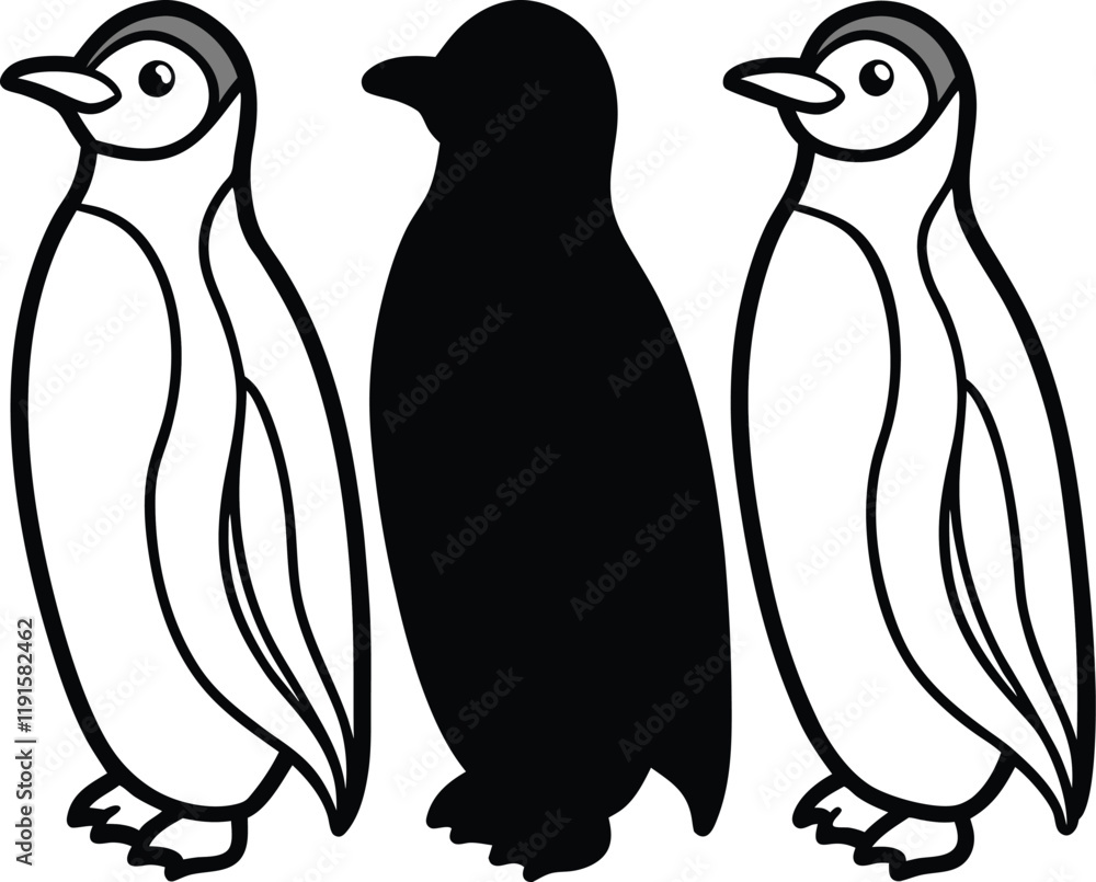 Naklejka premium Penguin line arts with white background . Penguin continuous one line drawing vector illustration. 