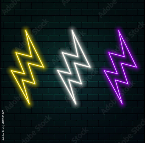 Lightning bolt neon sign. Neon lightning, thunder and electricity
