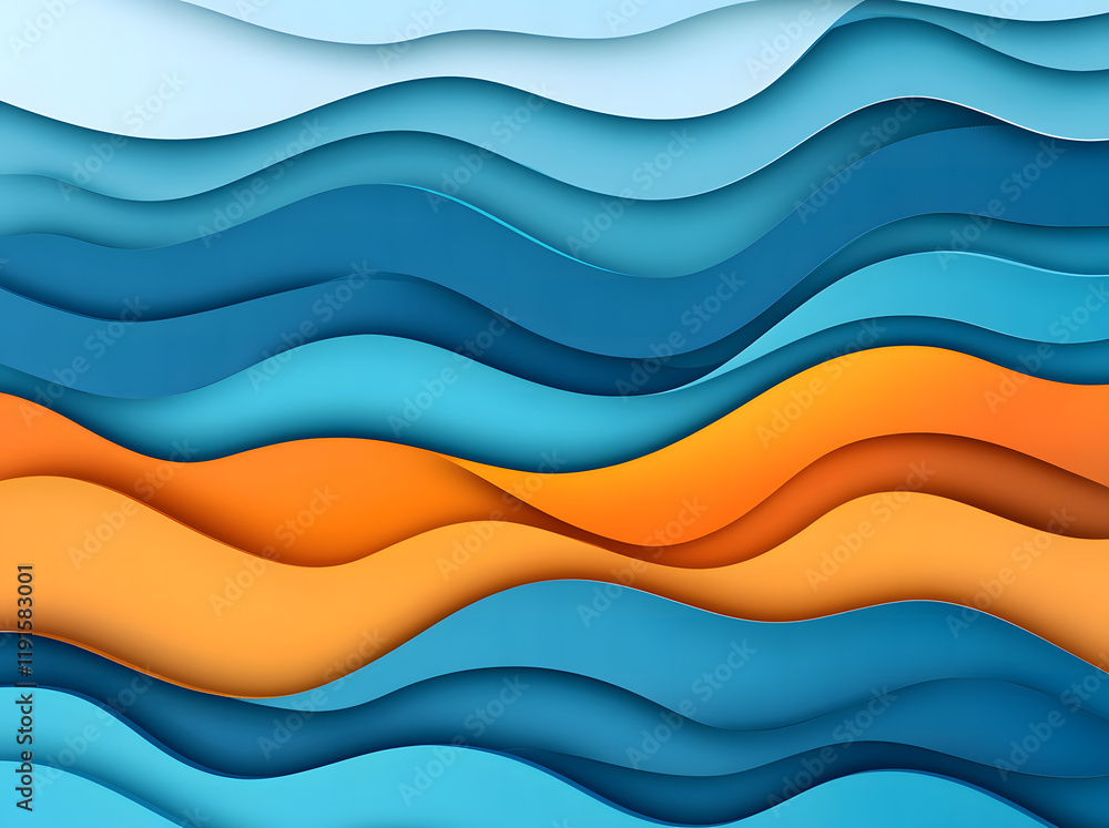 Abstract Wavy Layers in Orange and Blue - Modern Paper Cut Style Background Abstract Wavy Layers in Orange and Blue - Modern Paper Cut Style Background