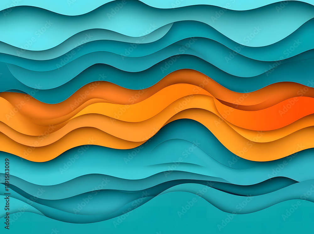 Abstract Wavy Layers in Orange and Blue - Modern Paper Cut Style Background Abstract Wavy Layers in Orange and Blue - Modern Paper Cut Style Background