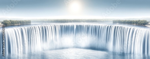 Majestic Waterfall Under a Radiant Sun A Serene Natural Landscape