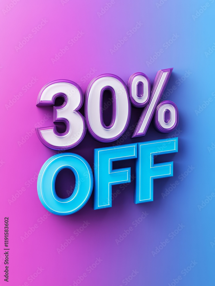3D '30% OFF' text on a vibrant gradient background. 3D '30% OFF' text on a vibrant gradient background.
