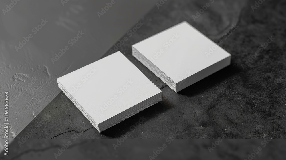 Two white business cards are displayed on a grey surface Two white business cards are displayed on a grey surface