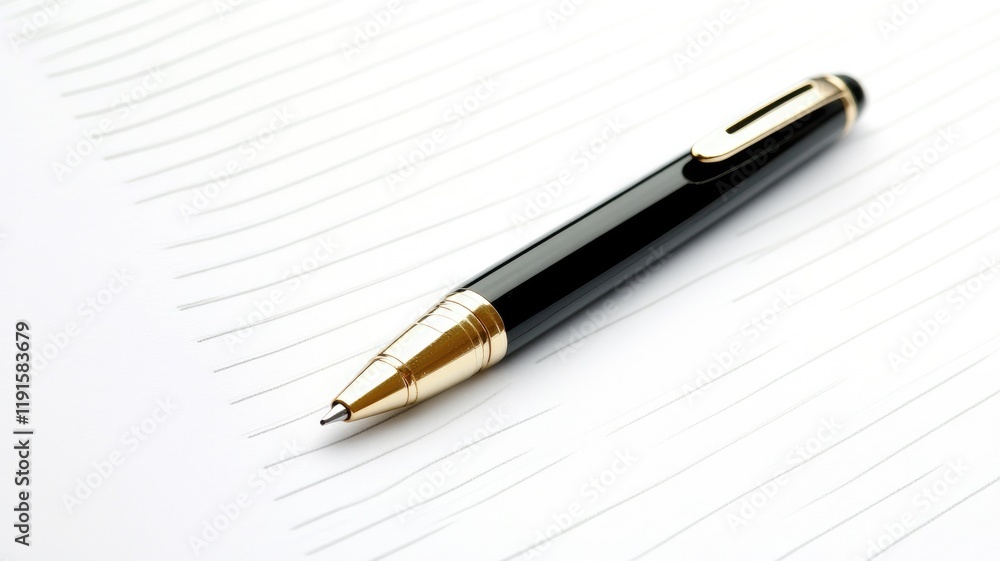Black and gold ballpoint pen on lined paper background Black and gold ballpoint pen on lined paper background