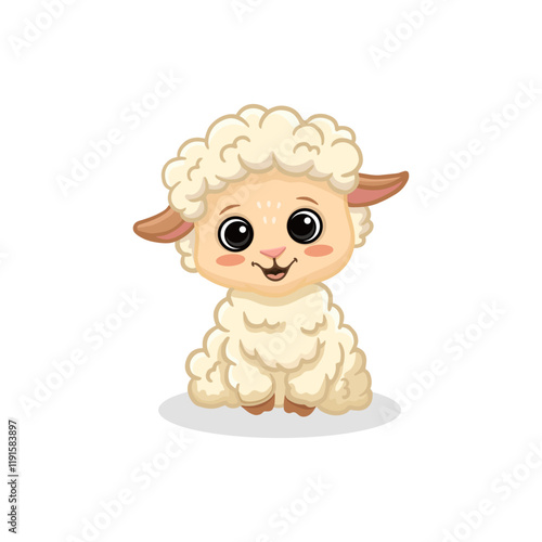 Cute cartoon sheep isolated on white. Flat illustration of sheep for kids or babies t-shirt design, room decoration. Funny lamb animal. Vector illustration