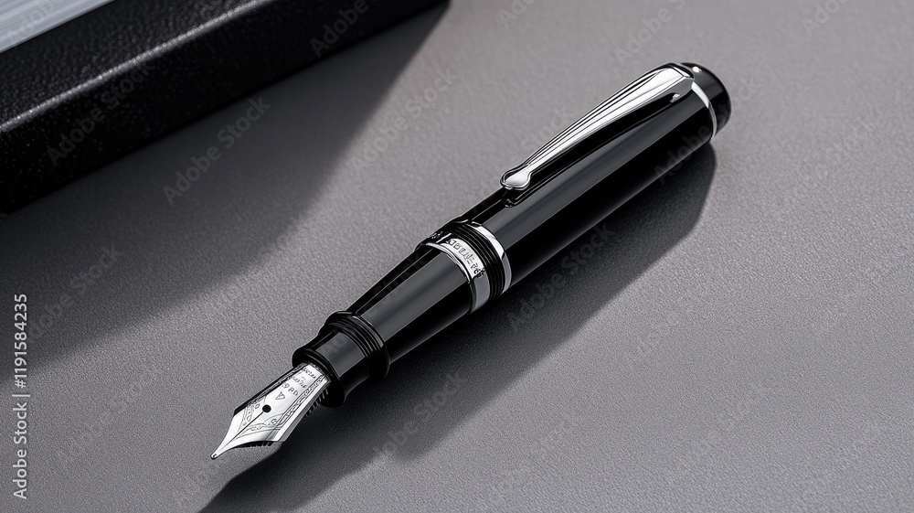 Elegant black fountain pen with silver nib and details Perfect for writing gifting Elegant black fountain pen with silver nib and details Perfect for writing gifting