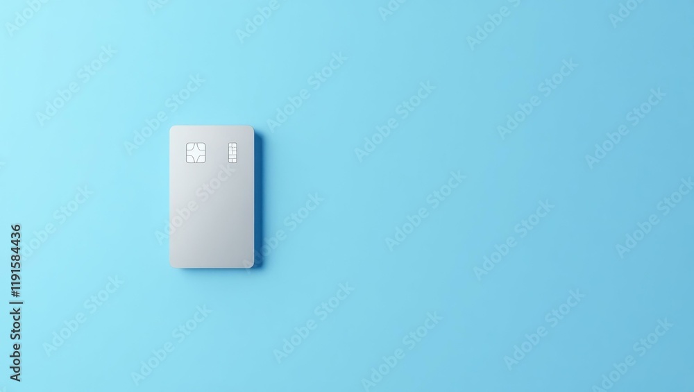 Silver digital bank card on left. Soft blue background. Copy space for text, 3D render AI Generated Designer Element Silver digital bank card on left. Soft blue background. Copy space for text, 3D render AI Generated Designer Element