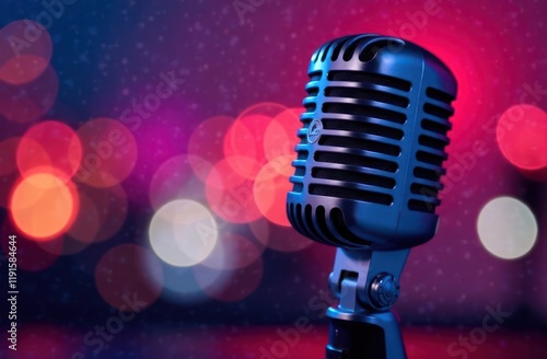 A classic musical microphone on blur colorful background