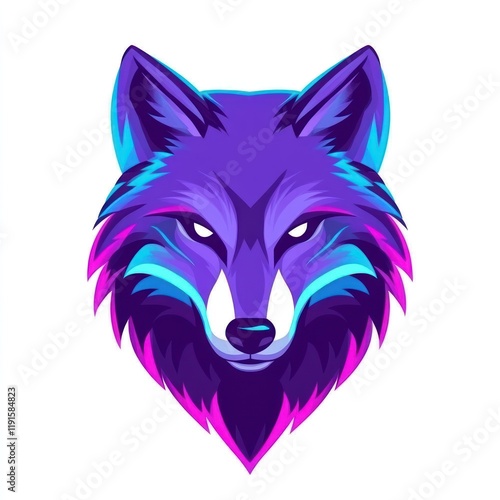 Purple fox head, vibrant design, white background, gaming mascot photo