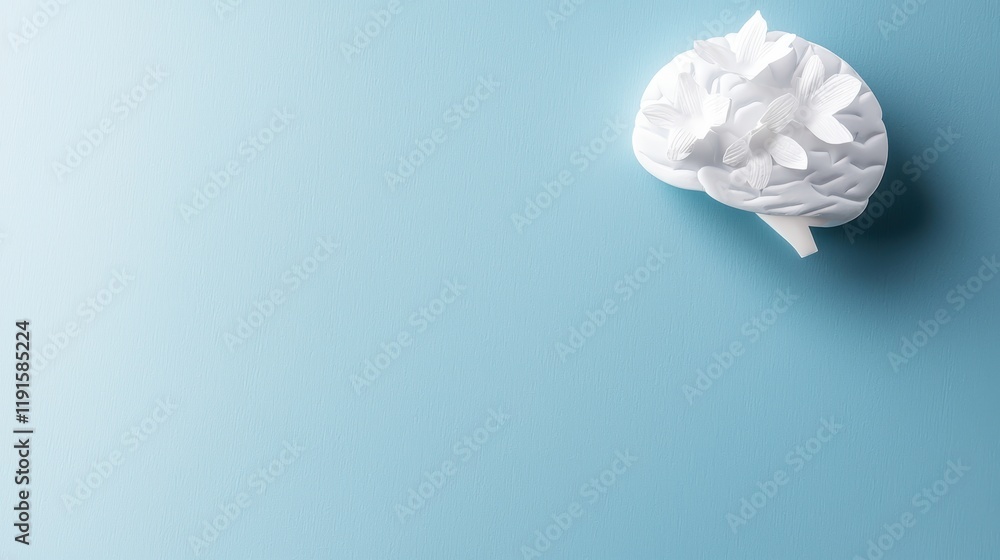 Creative brain concept with white paper butterflies on blue background Creative brain concept with white paper butterflies on blue background