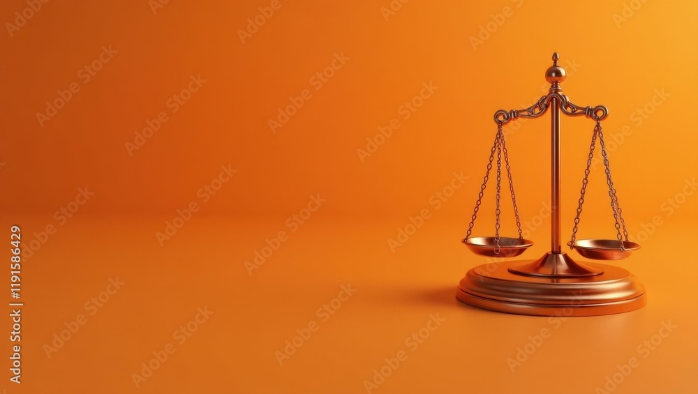 Coral pink dumbbell on right. Copper scales of justice on orange backg Coral pink dumbbell on right. Copper scales of justice on orange backg