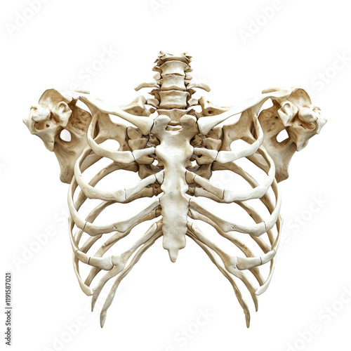 Anatomical Human Rib Cage with Spine View Isolated on transparent background