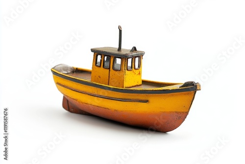 Vintage Yellow Wooden Tugboat Miniature Model photo