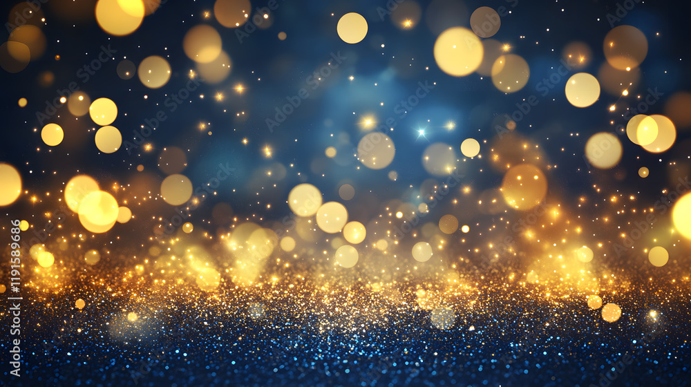Abstract Golden Glitter Waves on a Dark Background with Bokeh Light Effects Abstract Golden Glitter Waves on a Dark Background with Bokeh Light Effects