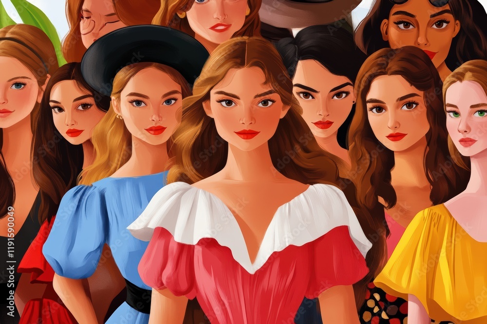 Fototapeta premium Celebrating International Women's Day with Diverse Group of Women Illustrations, Empowerment, Feminism, March 8 Concept