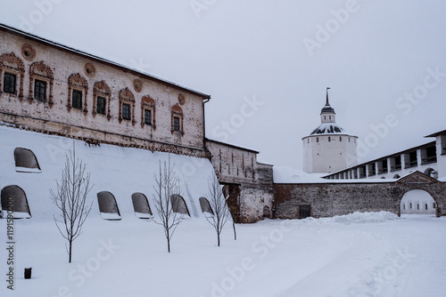 Wallpaper Mural An inside view of the wall of the Kirillo-Belozersky Monastery together with a tree. Vologda region Torontodigital.ca