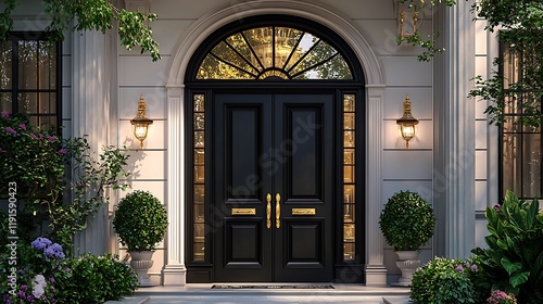 A black wooden double door