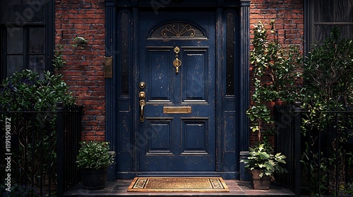 A blue ornate metal main door of a modern house