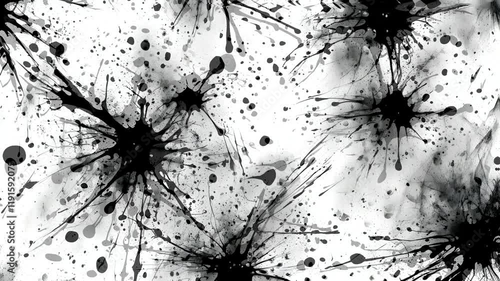Abstract black ink splatters on a white background, creating a dynamic and artistic pattern. Abstract black ink splatters on a white background, creating a dynamic and artistic pattern.