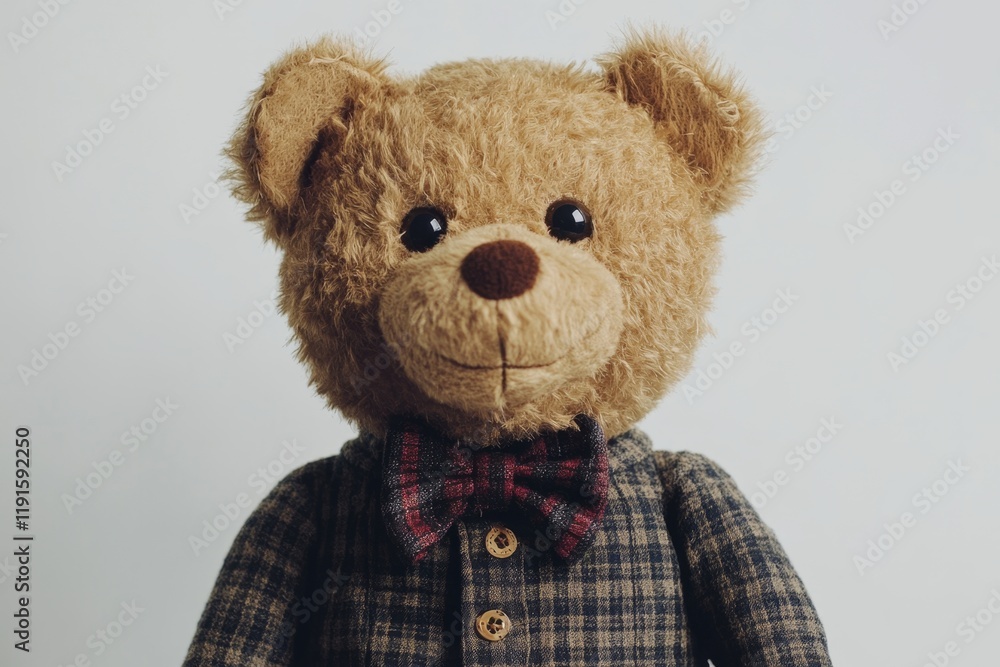 Obraz premium Charming Teddy Bear with Plaid Bowtie