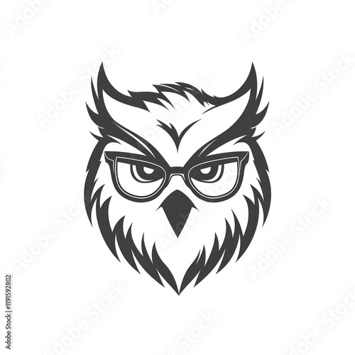 Wise owl mascot, glasses, logo design, white background, profile picture photo