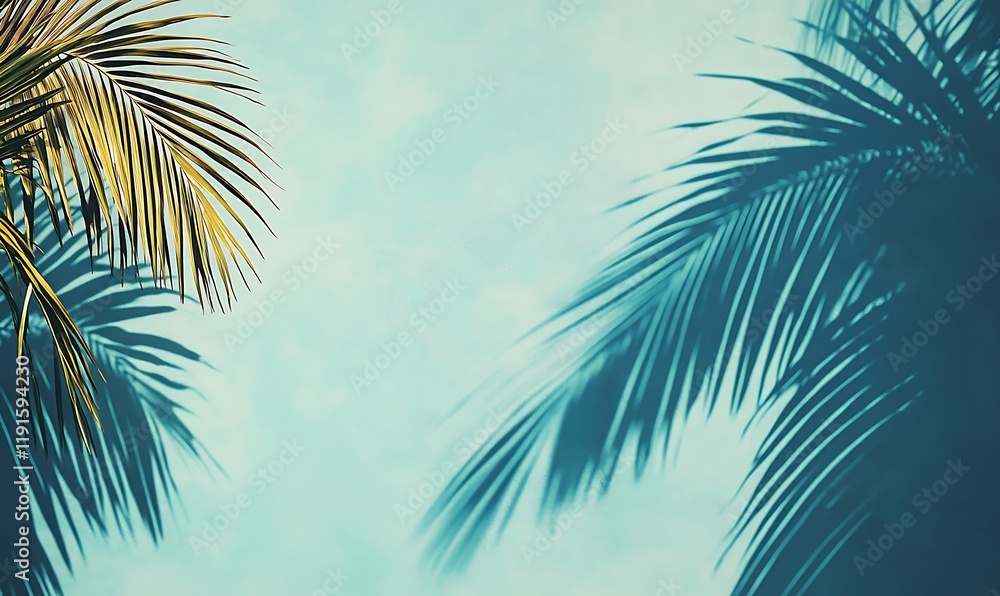 palm tree leaves in silhouette against a bright turquoise sky and white wall palm tree leaves in silhouette against a bright turquoise sky and white wall