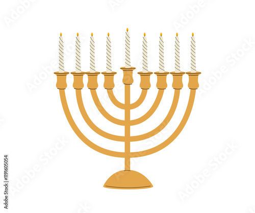 Candles in candelabrum. Menorah with multiple branches and candleholders. Jewish religious candelabra, traditional