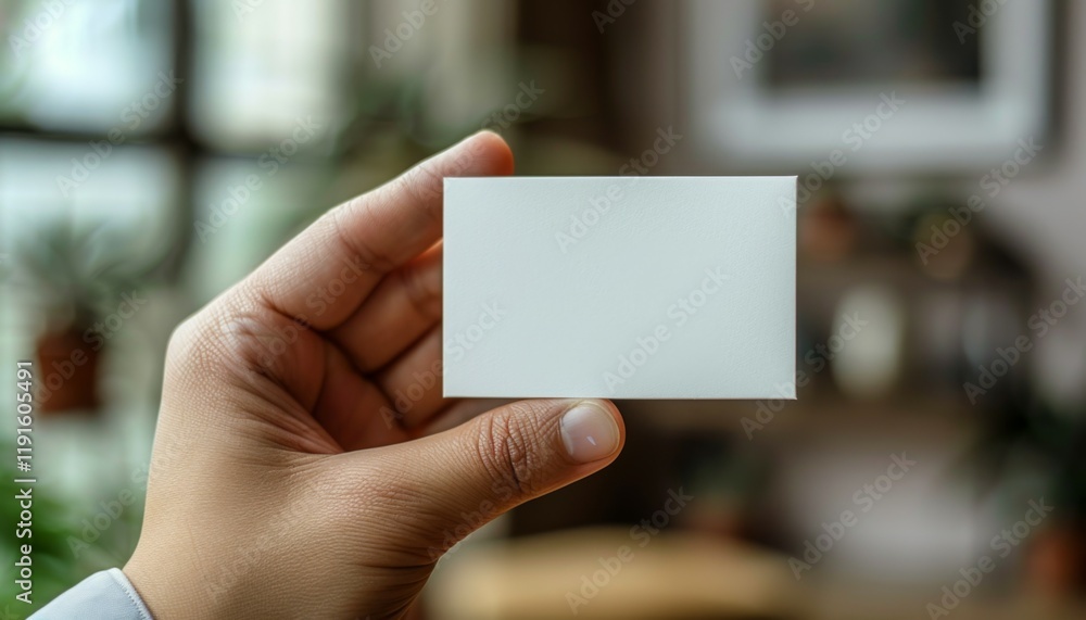 A hand holding a blank business card A hand holding a blank business card