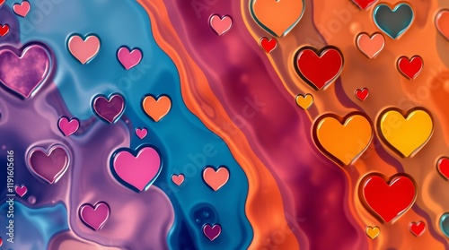 Wallpaper Mural vibrant complementary colors, balanced tones, hearts and water patterns, high contrast Torontodigital.ca